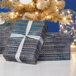 Boho Blue Gold Geschenkpapier