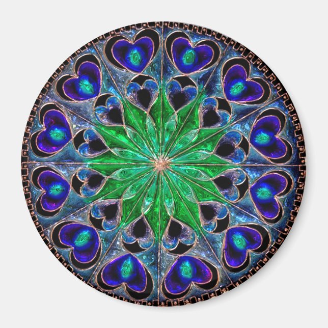 Boho Blue Green Heart Mandala Magnet (Vorne)