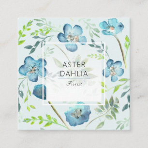 Boho Blue Green Watercolor Blume Muster Quadratische Visitenkarte