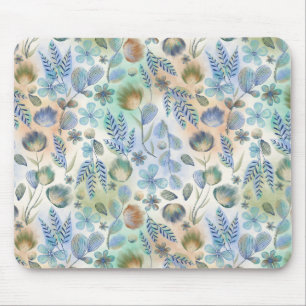 Boho Blue Green Whimsical Floral Botanical Mousepad