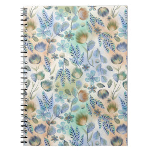 Boho Blue Green Whimsical Floral Botanical Notizblock