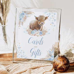 Boho Blue Highland Cow Cards & Gifts Sign Poster