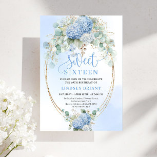 Boho Blue Hortensien Gold Sweet Sixteen Einladung
