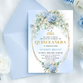 Boho Blue Hydrangeas Gold Quinceañera Invitation Einladung