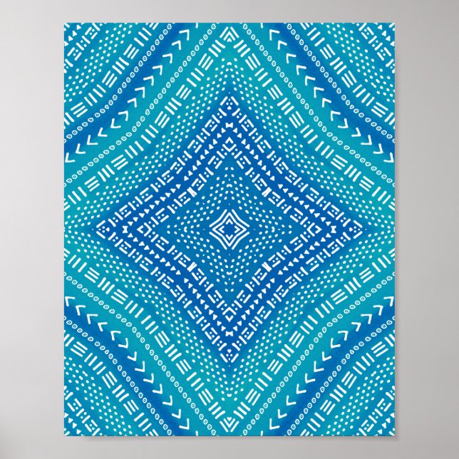 Boho Blue Kaleidoscope Mandala Art Poster (Vorne)