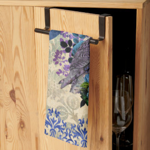 Boho Blue Lila Owl Moon Geschirrtuch