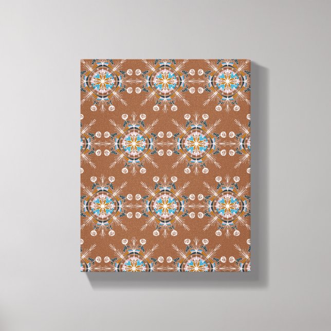 Boho Blue Mandala Hand Drawn Art Brown Leinwanddruck (Vorderseite)
