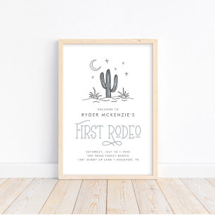 Boho Blue Modern Boys First Rodeo 1. Geburtstag Poster
