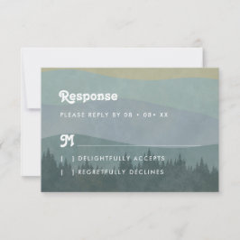 Boho Blue Mountains & Tree Retro Hochzeits-Antwort RSVP Karte