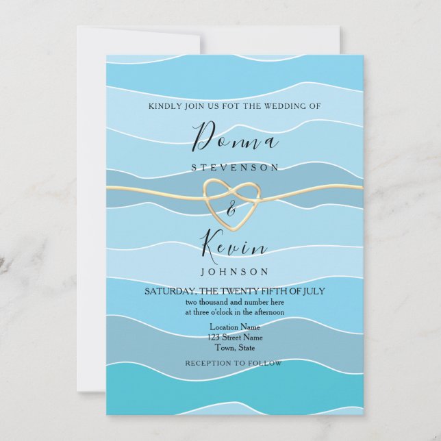 Boho Blue Ocean Waves Beach Wedding Einladung (Vorderseite)