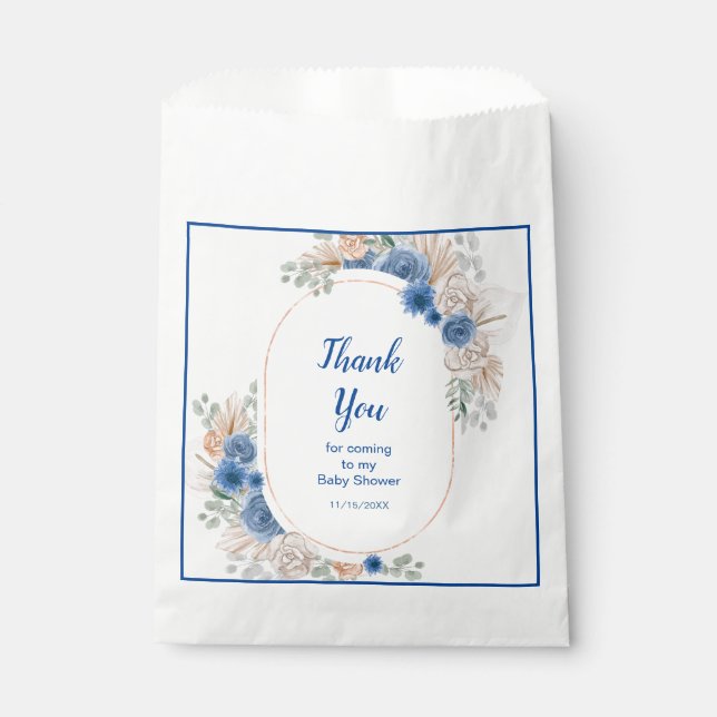 Boho Blue Pampas Grass Baby Dusche Geschenktütchen (Vorderseite)