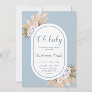Boho Blue Pampas Grass Baby Shower Boy Einladung