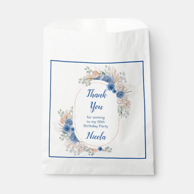 Boho Blue Pampas Grass Birthday Geschenktütchen (Vorderseite)