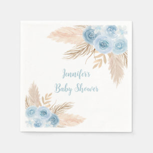 Boho Blue Pampas Grass Floral Baby Dusche Serviette
