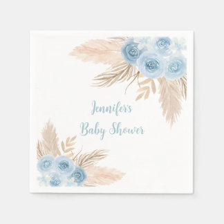 Boho Blue Pampas Grass Floral Baby Dusche Serviette