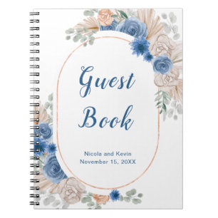 Boho Blue Pampas Grass Gästebuch Notizblock