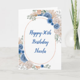 Boho Blue Pampas Grass Karte