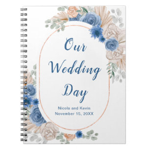 Boho Blue Pampas Grass Wedding Planner Notizblock