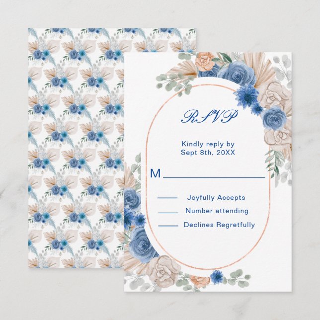 Boho Blue Pampas Grass WeddingRSVP RSVP Karte (Vorne/Hinten)