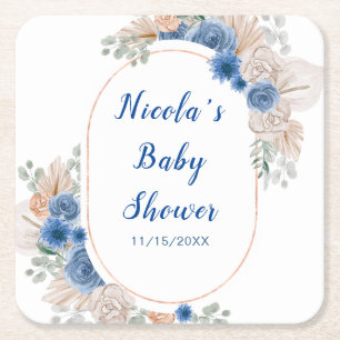 Boho Blue Pampasgras-Baby-Party Rechteckiger Pappuntersetzer