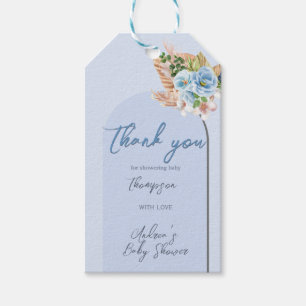Boho Blue Pampasgras Blumen Hey Boy Baby Shower Geschenkanhänger