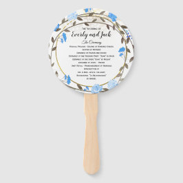 Boho Blue Peony Wreath Gold Wedding Program Fächer