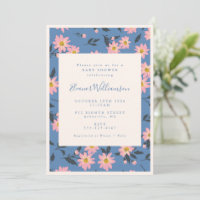 Boho Blue Pink Floral Baby Dusche