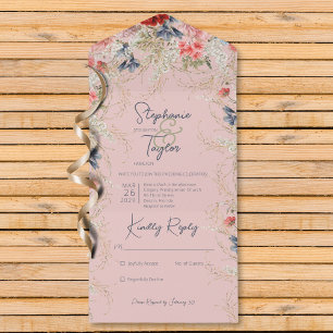 Boho Blue & Pink Floral Pink Kein Abendessen All In One Einladung