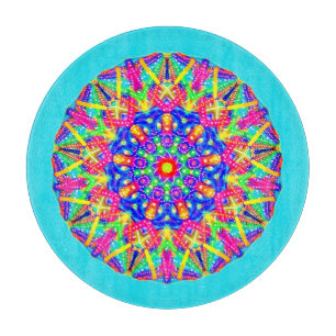 Boho Blue Pink Yellow Mandala Cutting Board Schneidebrett