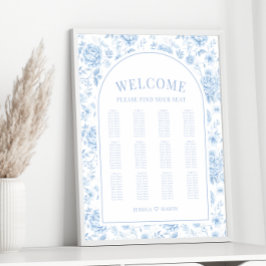Boho Blue Porcelain Floral Wedding Chart Poster