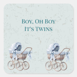 Boho Blue Prams Twin Boys Baby Dusche Quadratischer Aufkleber