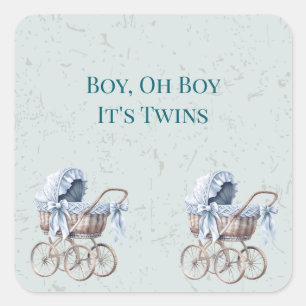 Boho Blue Prams Twin Boys Baby Dusche Quadratischer Aufkleber