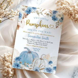 Boho Blue Pumpkin Twins Boy Baby Shower Einladung
