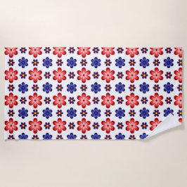 Boho Blue Purple Red Flowers Beach Towel Strandtuch