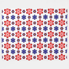 Boho Blue Purple Red Flowers Large Fleece Blanket