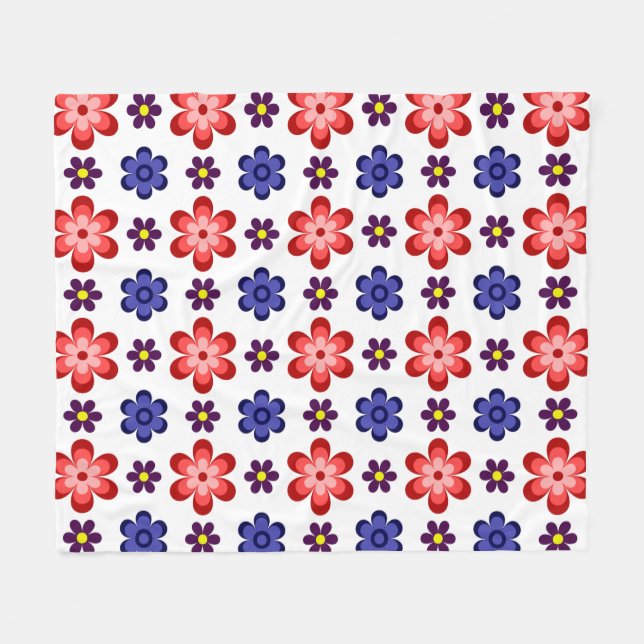 Boho Blue Purple Red Flowers Medium Fleece Blanket (Vorderseite (Horizontal))