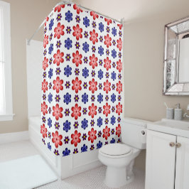 Boho Blue Purple Red Flowers Shower Curtain Duschvorhang