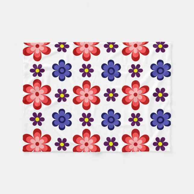 Boho Blue Purple Red Flowers Small Fleece Blanket (Vorderseite (Horizontal))