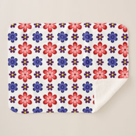 Boho Blue Purple Red Flowers Small Sherpa Blanket Sherpadecke