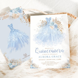 Boho Blue Quinceañera Princess Dress Birthday Einladung
