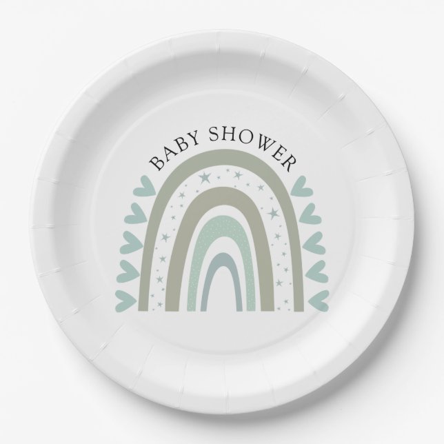 Boho Blue Rainbow Baby Boy Dusche Pappteller (Vorderseite)