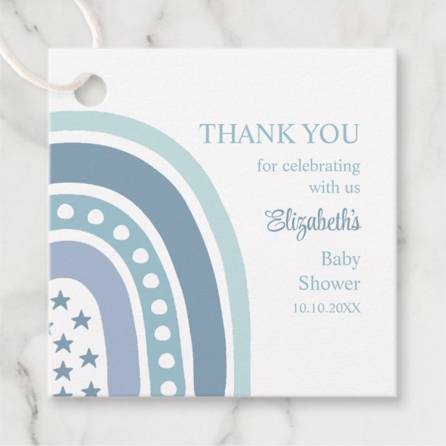 Boho Blue Rainbow Baby Dusche Vielen Dank Geschenkanhänger (Vorderseite)