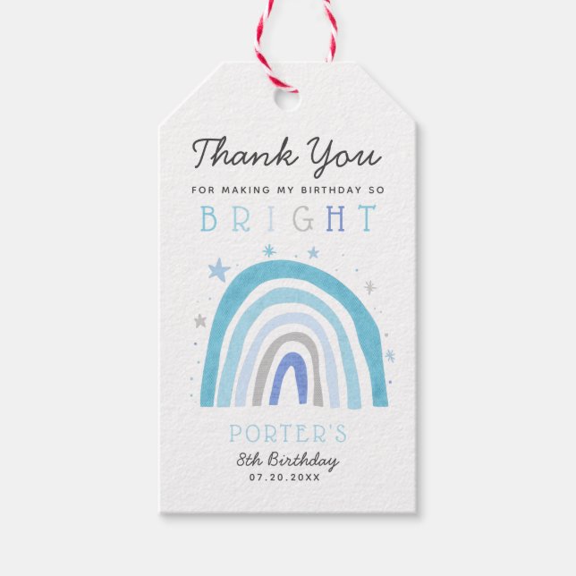 Boho Blue Rainbow Birthday Party So hell Geschenkanhänger (Vorderseite)