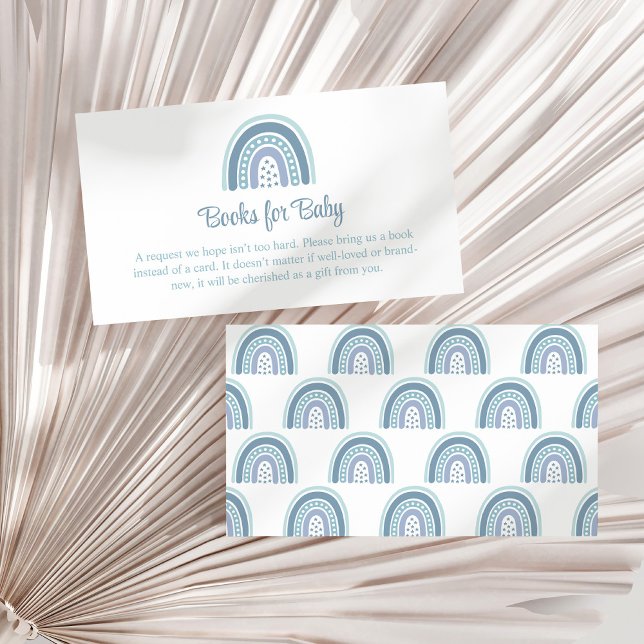 Boho Blue Rainbow Books für Baby-Einschließungskar Begleitkarte (Boho Blue Rainbow Books for Baby Enclosure Card on a sunny white dry palm leaf.)