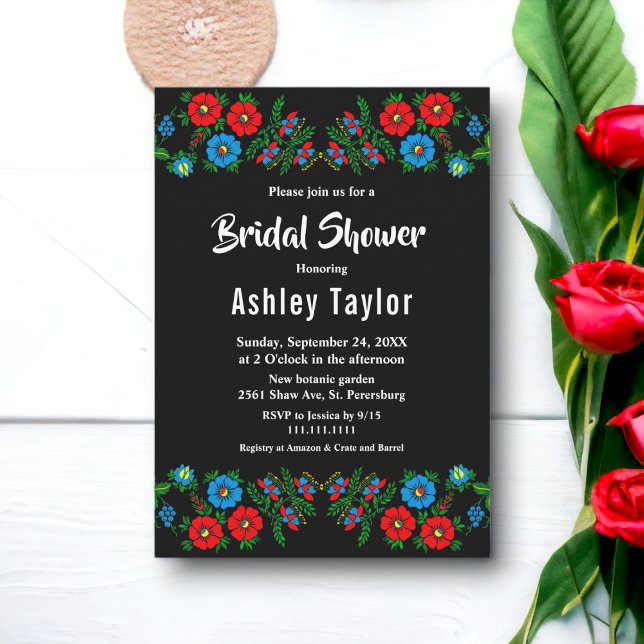 Boho Blue Rote Rosen Romantisches Brautparty Einladung (Von Creator hochgeladen)
