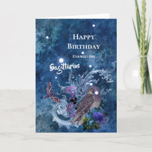 Boho Blue Sagittarius Constellation Birthday Karte