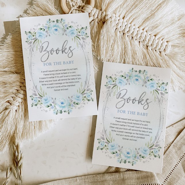 Boho Blue Silver Garden Blume Bücher für Baby Begleitkarte (Von Creator hochgeladen)