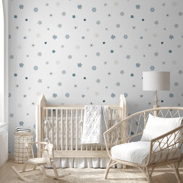 Boho Blue Small Floral Seamless Pattern Wallpaper Tapete (Kinder)
