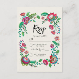 Boho Blue Stripe Folk Blume | UAwg Reply Wedding RSVP Karte