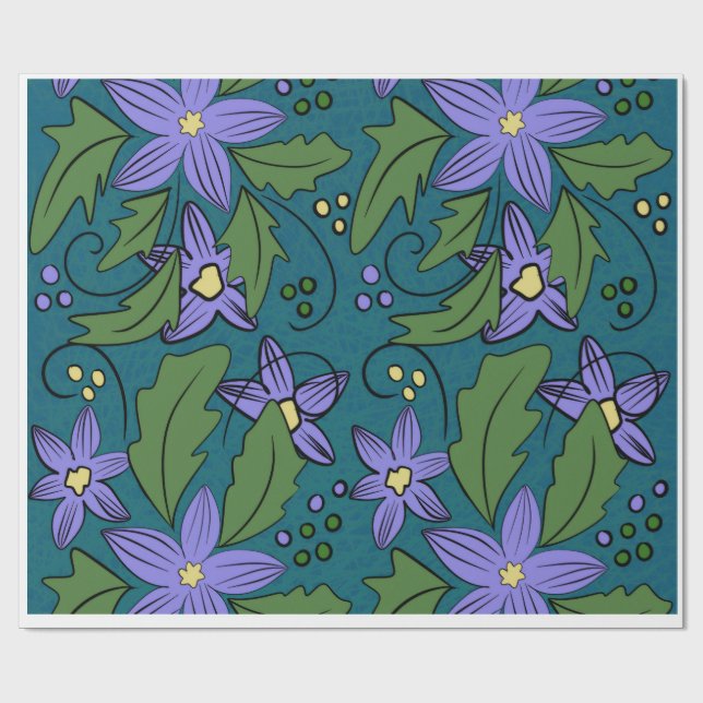 Boho Blue & Teal Floral Botanical Wrapping Paper  Geschenkpapier (Flach)